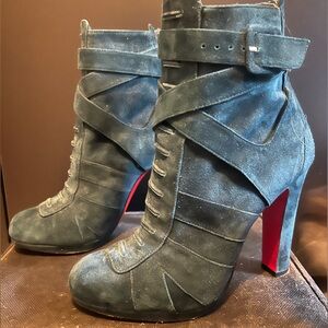 CHRISTIAN LOUBOUTIN teal suede Lamu Boot SZ 37.5
